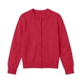 thumbnail image 2 of Kids' Solid Color Round Neck Button Cardigan, Long Sleeve Knit Outerwear, Ideal for Daily School Looks and Casual Family Outings, 1-11 Years Wine 10-11 Years, 2 of 9