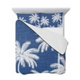 thumbnail image 7 of Quilts Queen Size Bedding Set, Navy Blue Palm Trees Lightweight Quilted Comforter, Farmhouse Tropical Summer Beach Soft Reversible Bedspread Coverlet with Pillow Covers for All Season, 90" x 96", 7 of 7