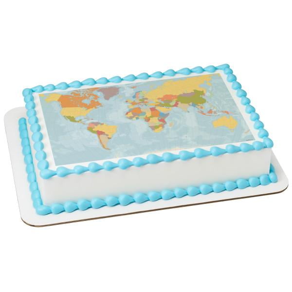 Pink World Map Edible Cake Image Cake Wrap Wafer Paper Frosting Sheet 