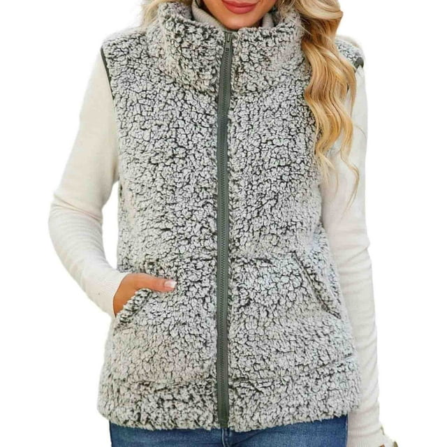 EGNMCR Sans Manches Sans Capuche Manteaux et Vestes Décontractés pour Femmes Col Rond Décontracté à Manches Longues Fermeture Éclair Haut en Polyester pour Femmes