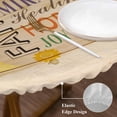 thumbnail image 3 of Love Peace Text Round Tablecloth, Fitted Table Cover with Elastic for 45"-54" Round Tables, Farmhouse Inspirational Quotes Wooden Table Cloth Outdoor Indoor Dinning Party Waterproof Tablecloths, 3 of 7
