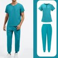 thumbnail image 2 of Multi-Pocket Scrub Set, Unisex Short Sleeve Uniform with Tool Pockets, Practical for Carrying Gear in Healthcare, Lab, or Dental Offices Blue S, 2 of 5