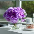 thumbnail image 2 of Enova Home Artificial Silk Peony Fake Flower Arrangement in Round Glass Vase with Faux Water for Home Decór (Purple), 2 of 4