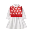 thumbnail image 5 of Douhoow 1-6Y Valentines Days Kids Girls Dress 2pcs Heart Printed Vest+White Long Sleeve Front Button Shirt Dress, 5 of 9