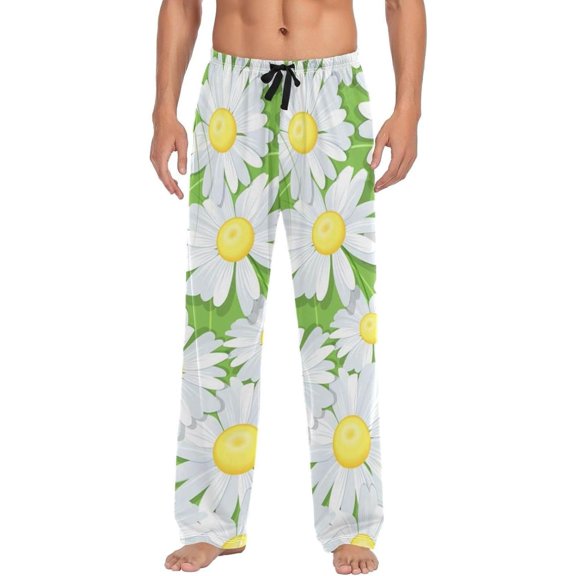 Floral Daisy Pattern Ghost Pajama Pants, Men's Lounge Pants Light with Drawstring and Pockets, Christmas New Year Birthday Father's Day Gifts, Small