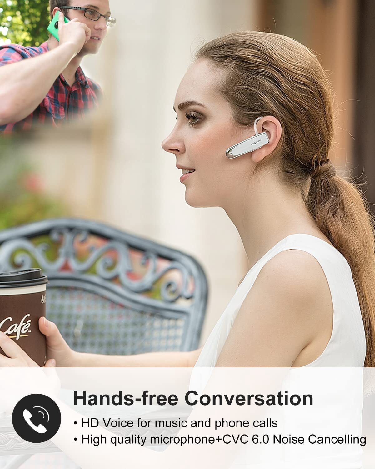 General [2 Pack] Bluetooth Earpiece V5.0 Wireless Handsfree Headset 24 Hrs Driving 60 Days Standby Time with Bluetooth Headset for iPhone Android Laptop Truck Driver(White)