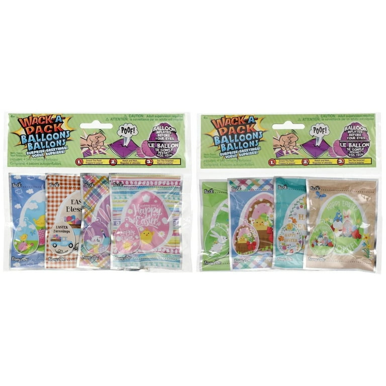 CGT Easter Wack-A-Pack Self Inflating Foil Balloons Spring Ornaments Party  Favor Basket Stuffers Kids Toys Goody Bag Gifts Assorted Designs 4-ct.  (Pack of 2) 