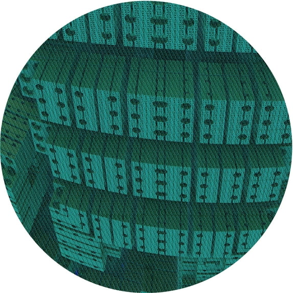 Ahgly Company Machine Washable Indoor Round Transitional Dark Cyan Green Area Rugs, 3' Round
