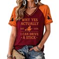 thumbnail image 2 of VXARARL Womens Short Sleeve V Neck Halloween T Shirts Pumpkin Shirts Why Yes Actually I Can Drive A Stick Graphic Autumn Tee Tops Ghost Pumpkin T Shirts Red L, 2 of 4