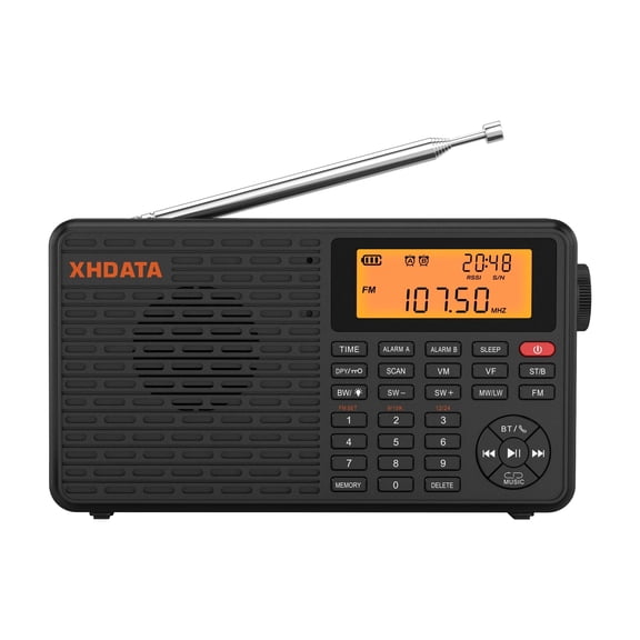 XHDATA D-109 Bluetooth Rechargeable Digital World Band Portable Radio, Black