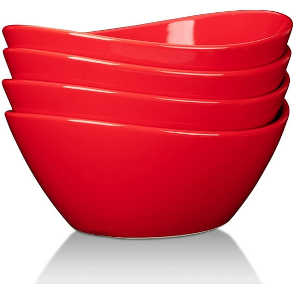 Cibeat 42 Ounce Porcelain Bowls Set, 4 Pack Red Ceramic Bowls for Cereal, Soup, Salad, Pasta, Rice, Microwave & Dishwasher Safe