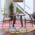 thumbnail image 4 of Easter Gnomes Bunnies Round Area Rug 5ft, Spring Easter Eggs Floral Pink Wood Washable Non-Slip Circle Rugs for Bedroom Living Room Kitchen, Soft Low Pile Carpet for Dining Room Playroom Nursery, 4 of 9