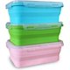 thumbnail image 1 of Fiambrera plegable de silicona, 3 unidades, 1200 ml, soporte plegable, contenedores de almacenamiento de alimentos de silicona, comida de silicona multicolor plegable (azul, rosa, verde), 1 of 5