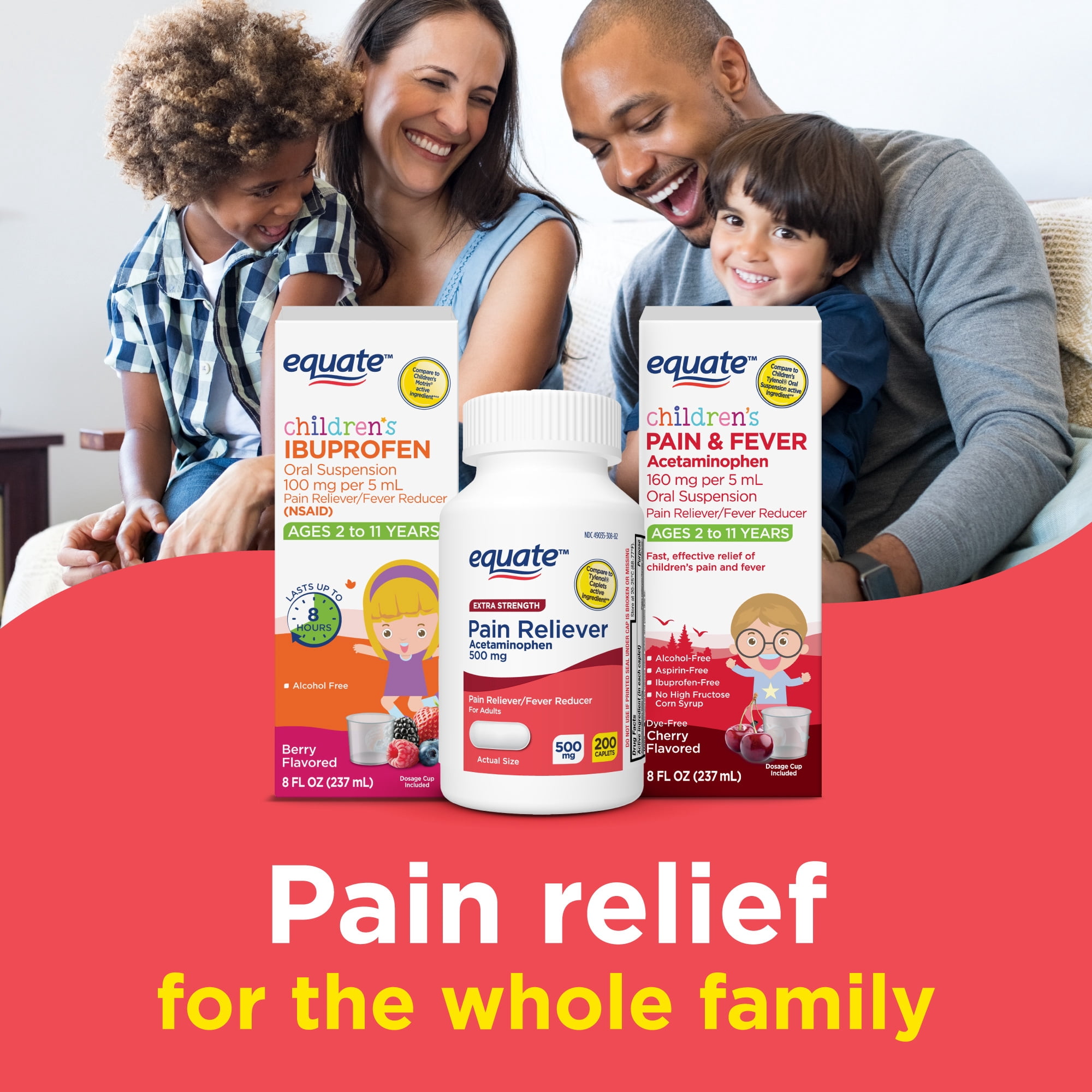 Equate Extra Strength Pain Reliever Acetaminophen 500mg Caplets, Fever Reducer, 200 Count, Compare to Tylenol® Extra Strength Active Ingredient