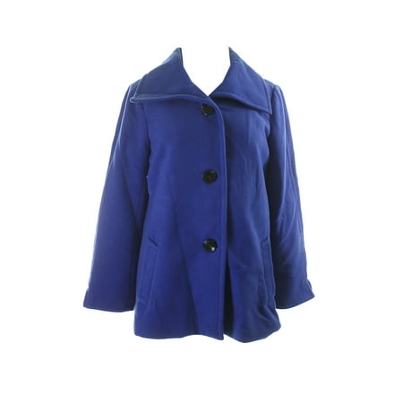 Jm Collection Blue Wing-Collar Button-Front Jacket L