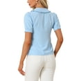 thumbnail image 3 of INSPIRE CHIC Women's Blouse Peter Pan Collar Puff Short Sleeve Retro Shirt XL Blue, 3 of 6
