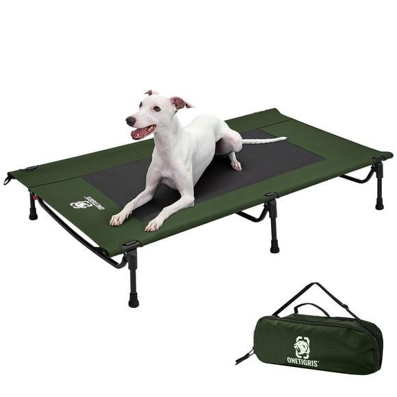 OneTigris Elevated Dog Bed, Outdoor Dog Cod Large Raised Dog Bed with Chew Proof Mesh, No-Slip Portable Dog Cot for Indoor & Outdoor Portable (Olive,