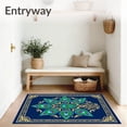 thumbnail image 3 of ODIKA 5'x7' Machine Washable Non-Slip Area Rug, Vintage Peacock Feather Medallion Tapestry with Ornate Flourish Details High Traffic Rug with Pad, Blue, 477869, 3 of 8
