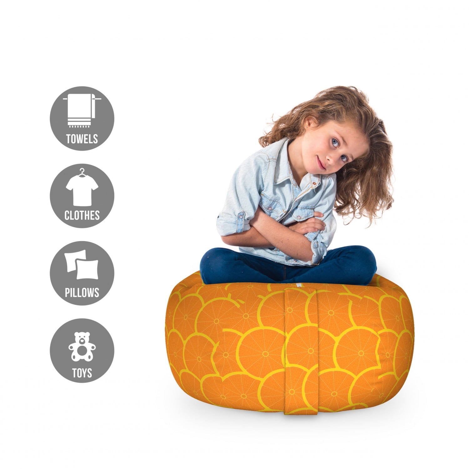 Grapefruit Storage Toy Bag Chair, Round Sliced Sour Citrus Fruit