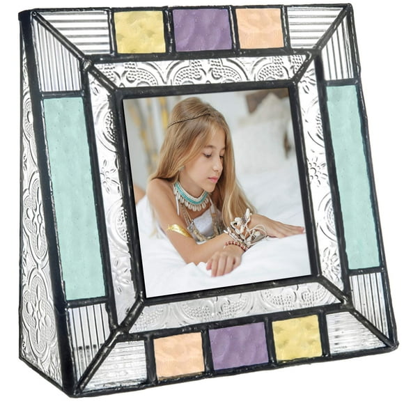Cadres Photo Carrés en Verre Coloré 3x3 Cadre Photo de Table Bleu Pêche Violet Turquoise Décoration Maison Cadeau Famille Bébé J Devlin Pic 372-33