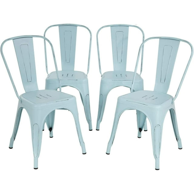 FDW Metal Dining Chairs Set of 4 Indoor Outdoor Chairs Metal 18 Inch Seat Height Restaurant Tolix Side Bar, Blue