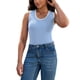 thumbnail image 2 of ATHLECHIC Camisetas de punto acanalado para mujer, con bloque de color, ajustadas, de cuello redondo, chalecos de verano casuales, M Azul claro Blanco, 2 of 5