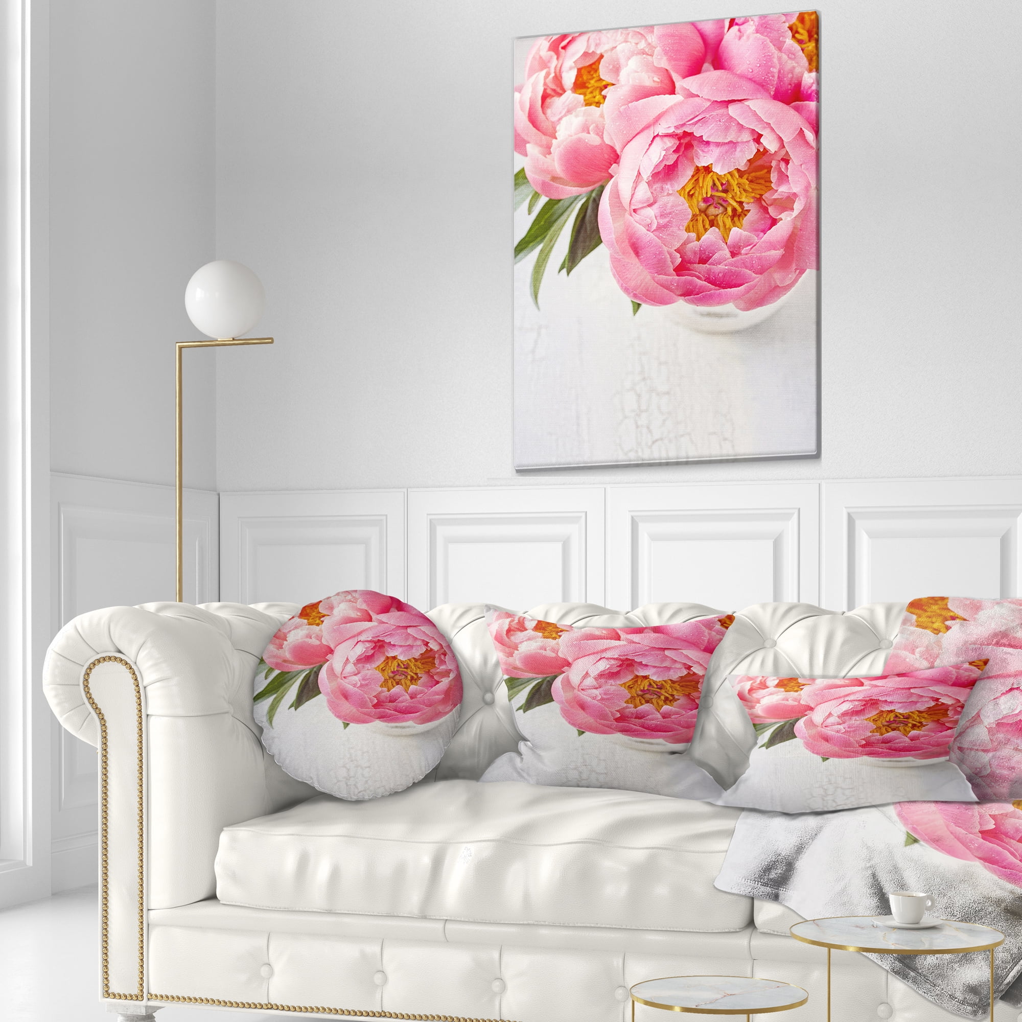 Designart Full Bloom Pink Peony Flowers - Floral Throw Pillow - 12x20