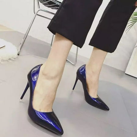 

HHH 10cm Nude Pointed High Heels Women s Spring Stiletto Mid-Heel Shallow Mouth Sexy Black Patent Leather Work Shoes Pumps