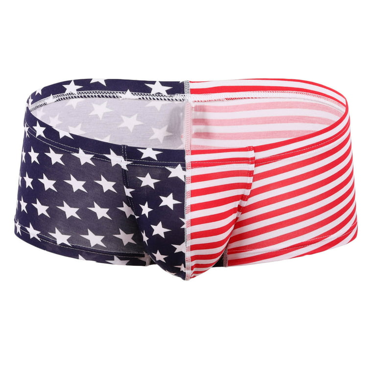 qucoqpe Men's 4th of July Summer Panties Flag Sexy Underwear Low Waist  Boxer Briefs Enhancing Pouch Breathable Underpants