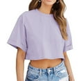 thumbnail image 5 of Fanxing Y2K Tops for Women Oversized Cropped T Shirts Loose Fit Crewneck Short Sleeve Summer Tops Purple,XXL, 5 of 9