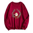 thumbnail image 4 of GuzomFashion Womens Wine Christmas Sweatshirt - 100% Polyester Oversized Crew Neck, Santa Wreath Graphic, Ribbed Cuffs, S-XXL for Holiday Gatherings & Casual Wear,Size M, 4 of 4