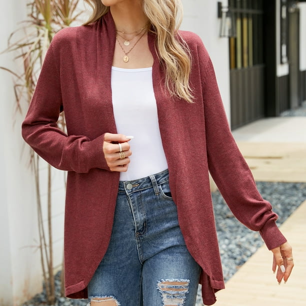 Cárdigan de punto para mujer suéter de moda Tops abrigo largo medio Simple de manga larga FLhrweasw Nuevo