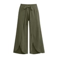 thumbnail image 7 of Women's High‑Waist Split‑Hem Wide‑Leg Pants Front Bow Tie Flowy Casual Long Trousers for Beach Vacation Army Green XL(XL), 7 of 7