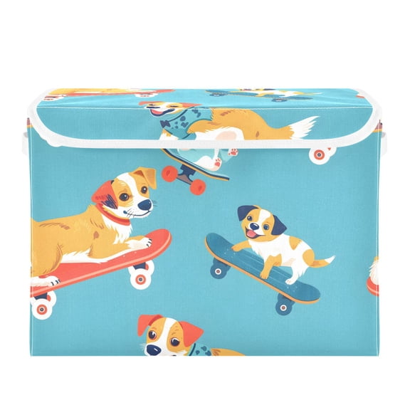 Lovely Dogs Riding Skateboards Foldable Storage Bin with Lid and Handle Collapsible Storage Box 16.5 x 12.6 x 11.8 inches