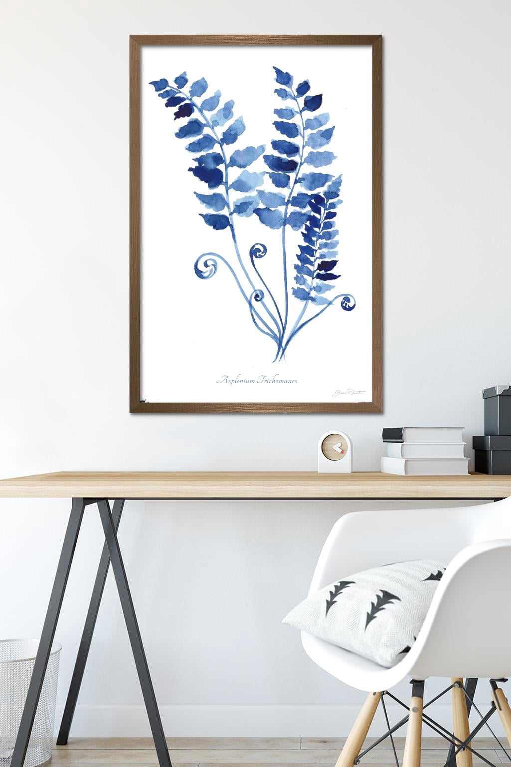 Jean Plout - Indigo Botanical Asplenium Trichomanes Wall Poster, 22.375" x 34" Framed