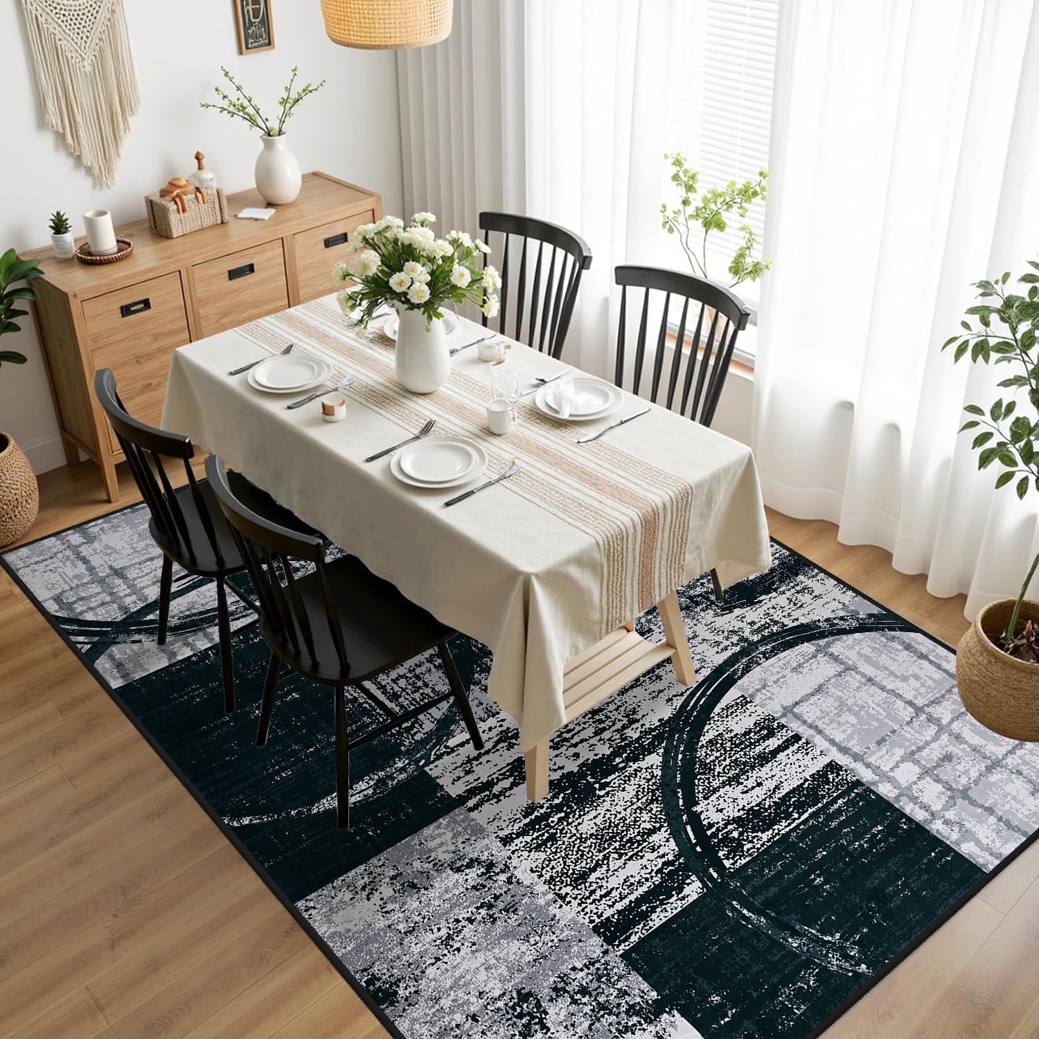 Wellber Abstract Rugs Fluffy Area Rug for Bedroom Living Room Home Decor Nursery Carpet,5'x8',Grey