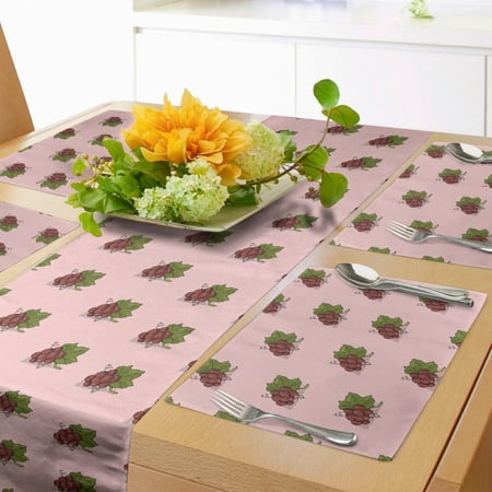 

Hand Drawn Table Runner & Placemats Fruit Theme Pattern Bunch of Grapes and Leaves on Pink Backdrop Set for Dining Table Decor Placemat 4 pcs + Runner 16 x90 Dark Mauve Green by Ambesonne