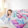thumbnail image 4 of Feelyou Milk Tea Axolotl Queen Comforter Set for Kids, Cute Pink Sealife Bedding Sets, Dreamy Starry Sky Reversible Bedding Comforter Set, Breathable Home Decor, 3pcs, 4 of 8