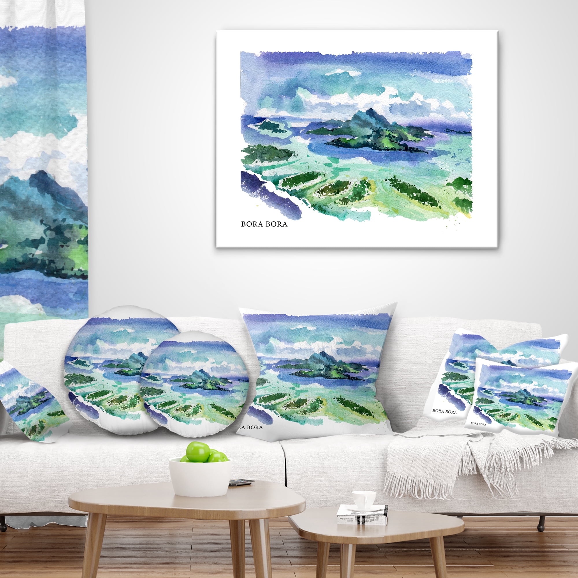 Designart Bora Bora Vector Illustration - Cityscape Painting Throw Pillow - 18x18