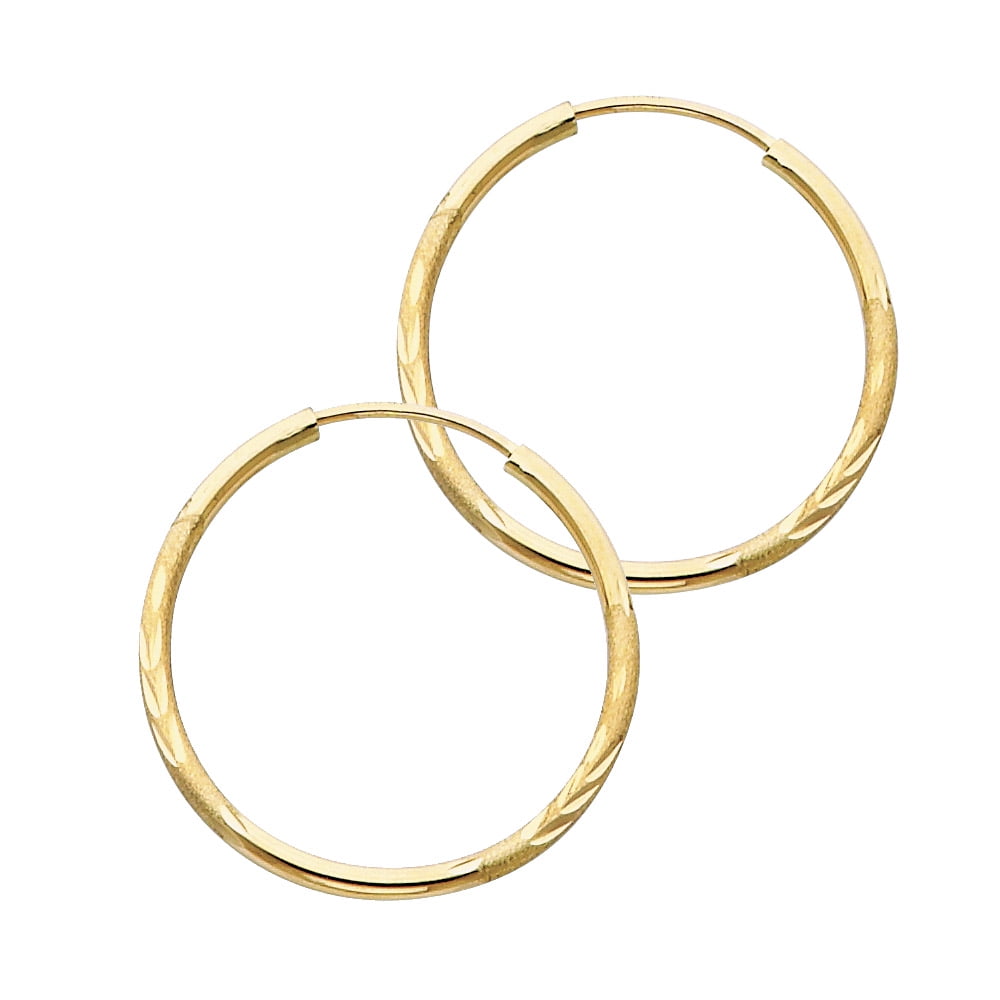 Ioka - 14K Yellow Gold 1.5mm Thickness Diamond Cut Satin Dual Finish Hoop  Endless Earrings