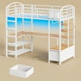 thumbnail image 4 of Twin Size Loft Bed with L Shaped Desk and 4 Drawers, Metal Bed Frame with Storage Shelf, Power Outlet and LED Lighted, No Box Spring Needed, White, 4 of 8