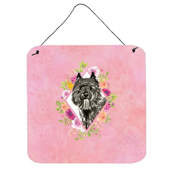 Carolines Treasures CK4256DS66 Bouvier des Flandres Pink Flowers Wall or Door Hanging Prints 6x6 multicolor