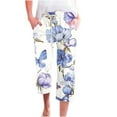 thumbnail image 3 of QATAINLAV Womens Linen Pants Trendy Floral Print Capri Pants Casual Elastic Waist Drawstring Sweatpants Summer Loose Straight Cropped Trousers with Pockets Multicolor L Gifts for Mom, 3 of 6