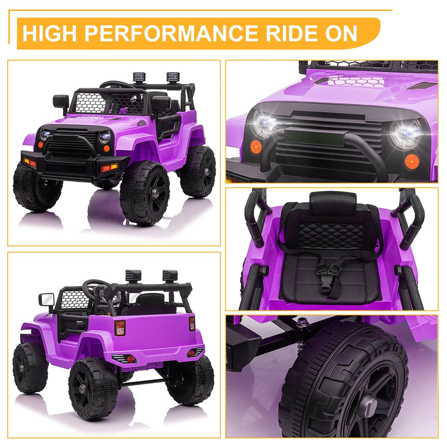 CIPACHO 12V Kids Ride On Truck Car Toy with Parent Remote Control, Spring Suspension, LED Lights, Purple