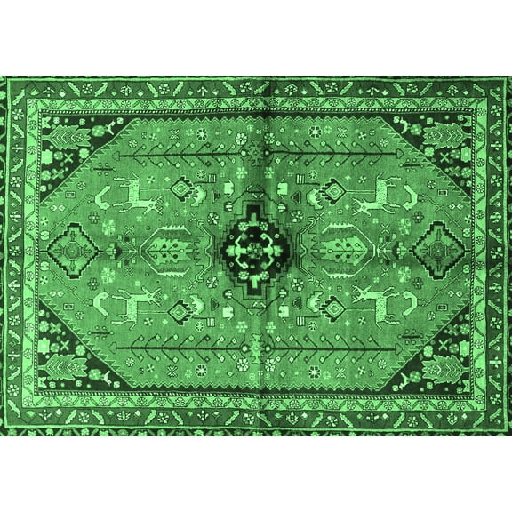 Ahgly Company Indoor Rectangle Persian Emerald Green Traditional Area Rugs, 5' x 7'