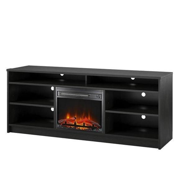 Pemberly Row 65" TV Stand with Electric Fireplace Insert in Black Oak