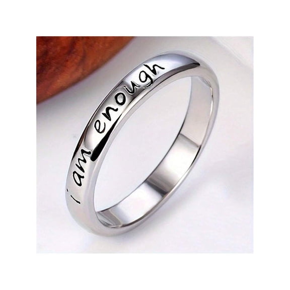 Stainless Steel I Am Enough Inspirational Band Ring Silver