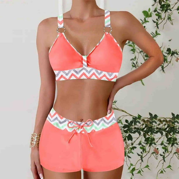 Traje de baño de 2 piezas para mujer, trajes de baño para mujer, traje de baño de verano de talla grande con estampado, bikini, traje de baño dividido para mujer, traje de baño de poliéster