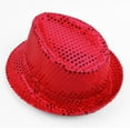 thumbnail image 5 of NoxwB Men's Vintage Sequins Bling Fedora Hat Sparkle Shining Bucket Cap Hat Red 58CM, 5 of 5