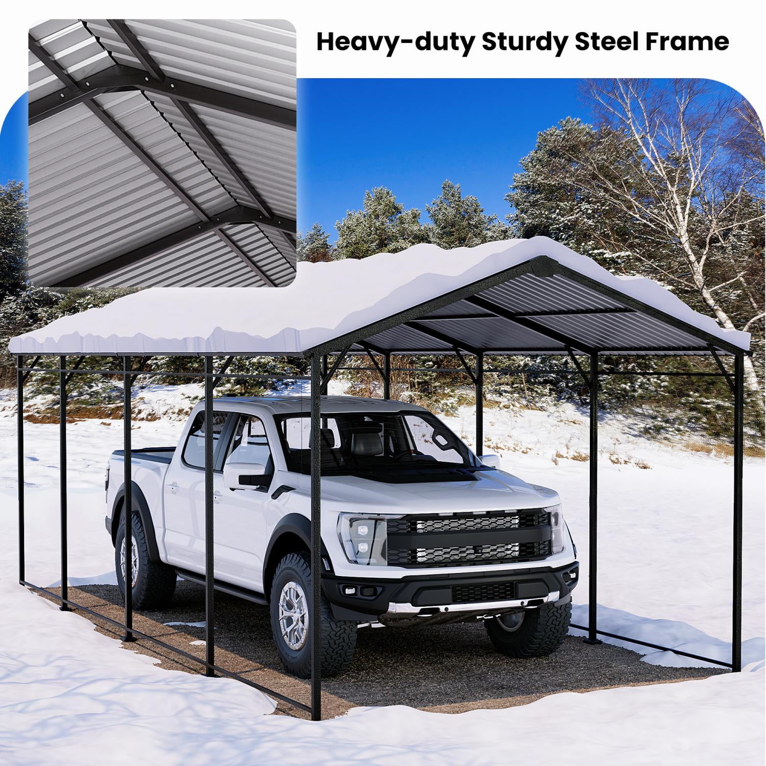 VENTOPYR 10' x 20' Outdoor Heavy Duty Carport with Galvanized Steel Roof for Car, Boat, Truck,Black
